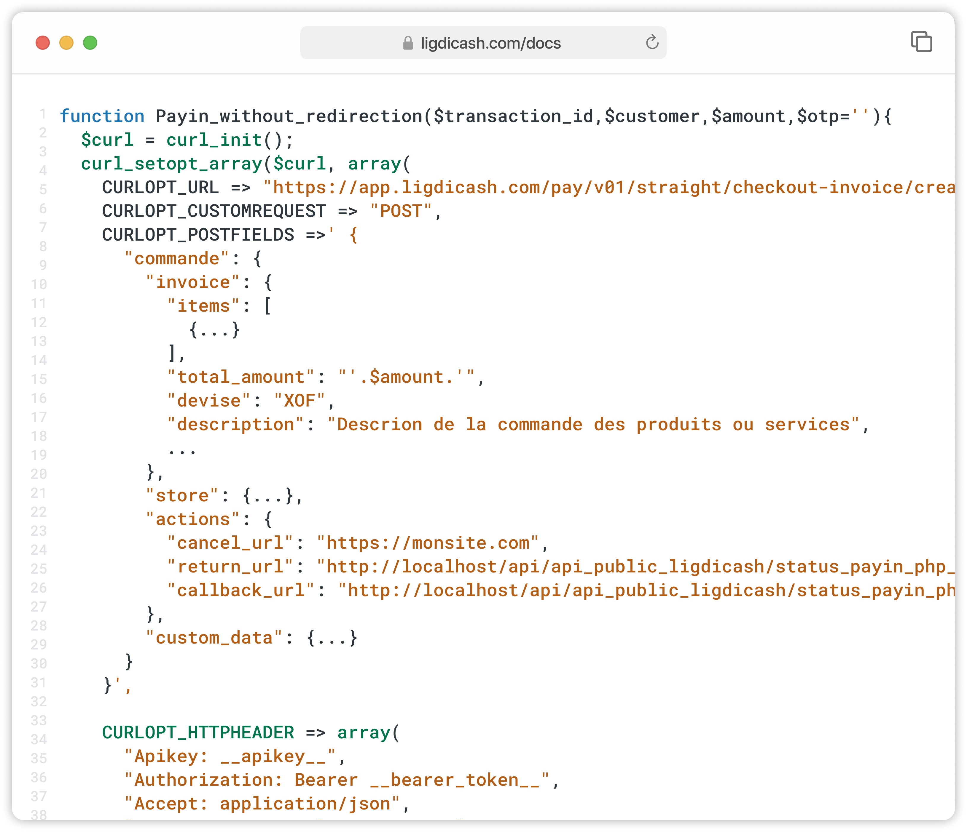 Dashboard API LigdiCash